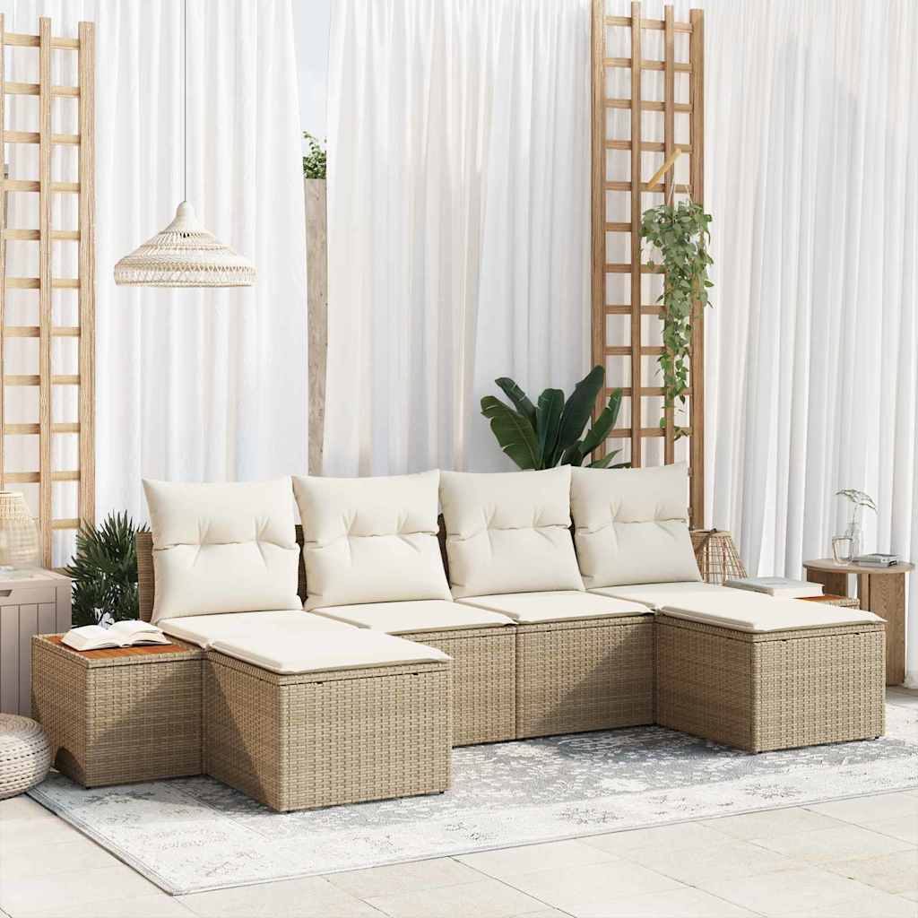 Garden Sofa Set With Cushion 6 Pcs Beige And Cream Poly Rattan