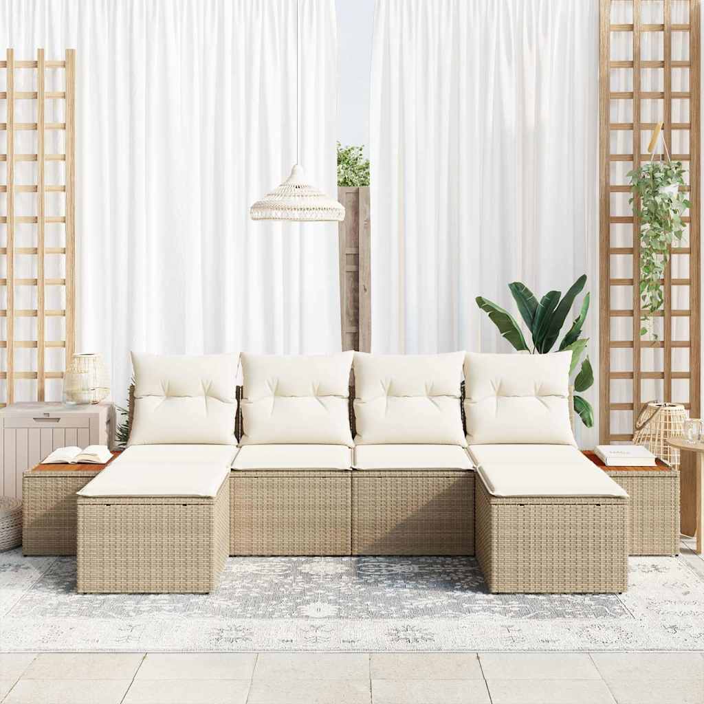 Garden Sofa Set With Cushion 6 Pcs Beige And Cream Poly Rattan