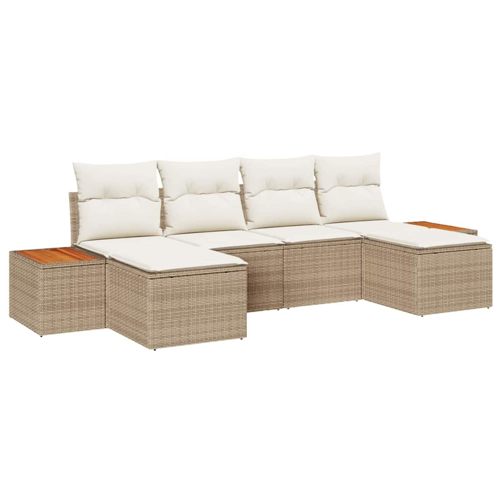 Garden Sofa Set With Cushion 6 Pcs Beige And Cream Poly Rattan