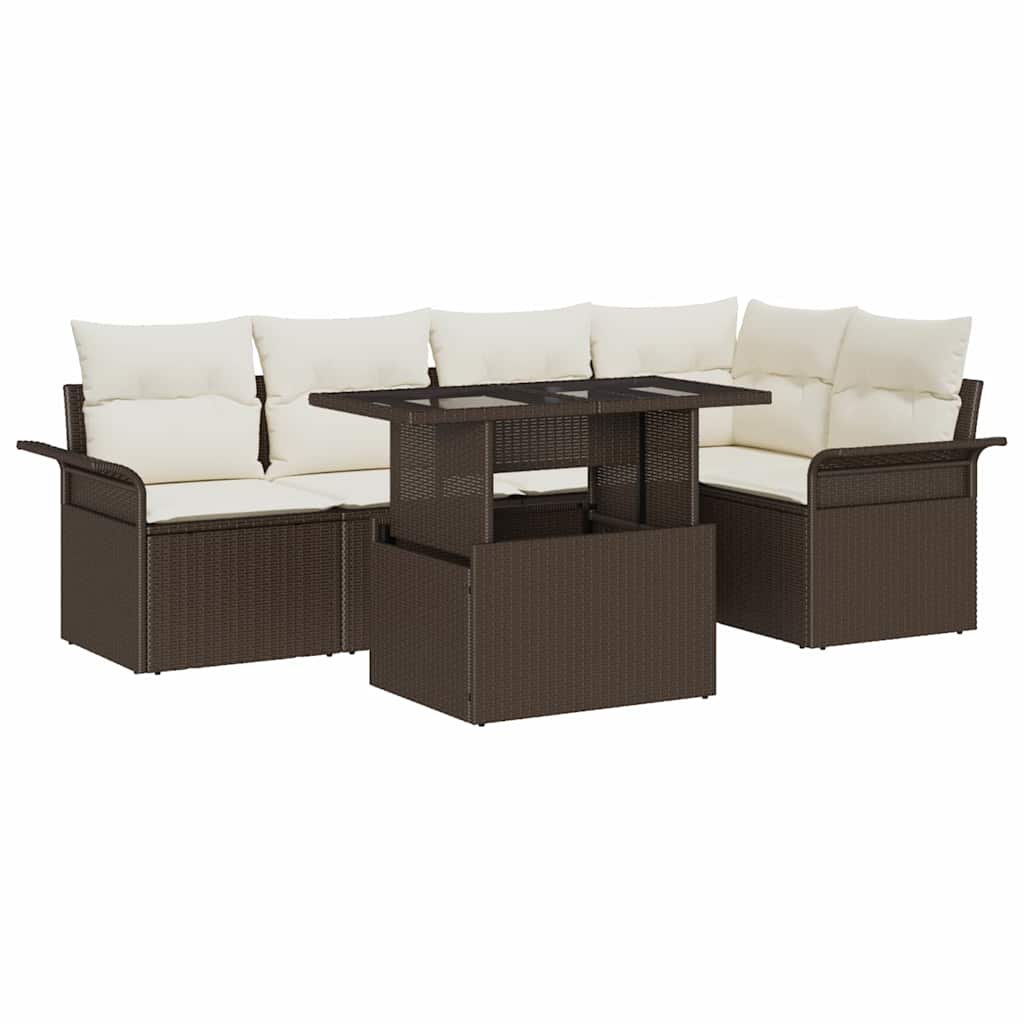 Garden Sofa Set With Cushion 6 Pcs Brown Poly Rattan