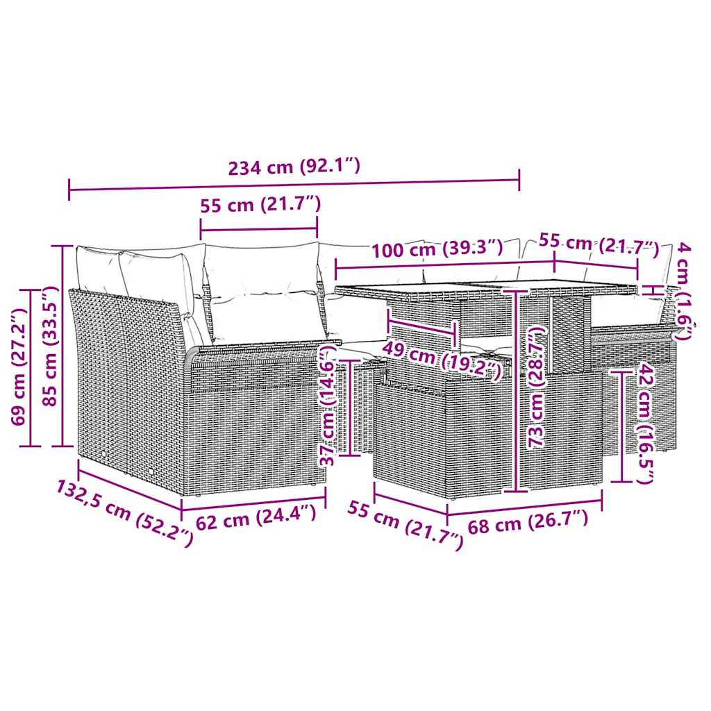 Garden Sofa Set With Cushion 7 Pcs Light Grey Poly Rattan