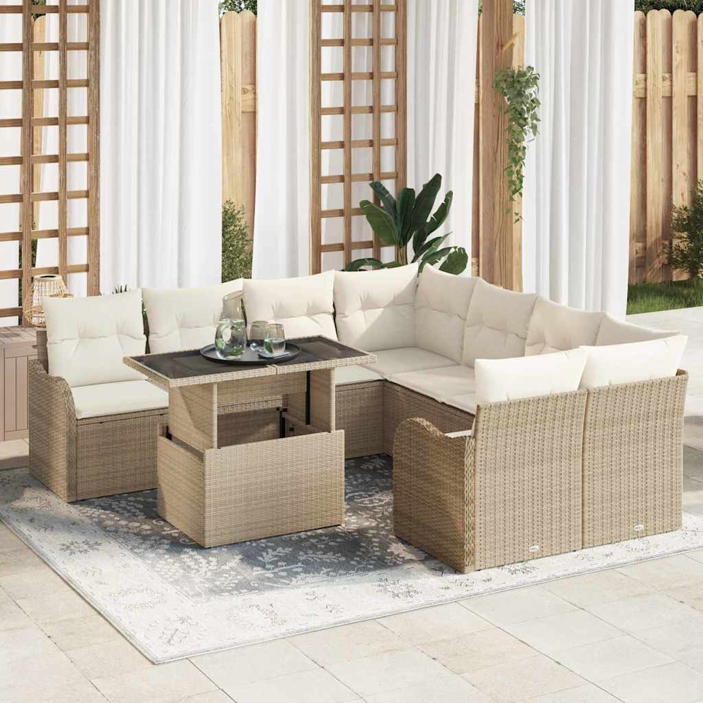 Garden Sofa Set With Cushion Manual 9 Pcs Beige Poly Rattan