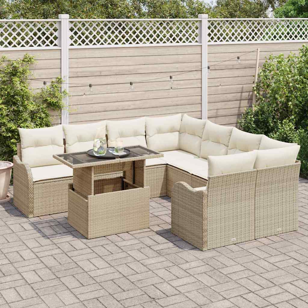 Garden Sofa Set With Cushion Manual 9 Pcs Beige Poly Rattan