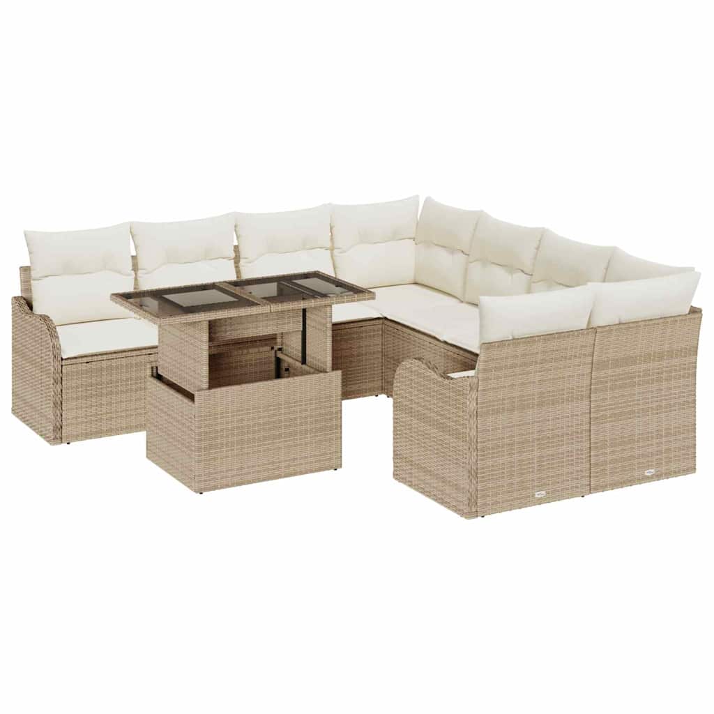 Garden Sofa Set With Cushion Manual 9 Pcs Beige Poly Rattan