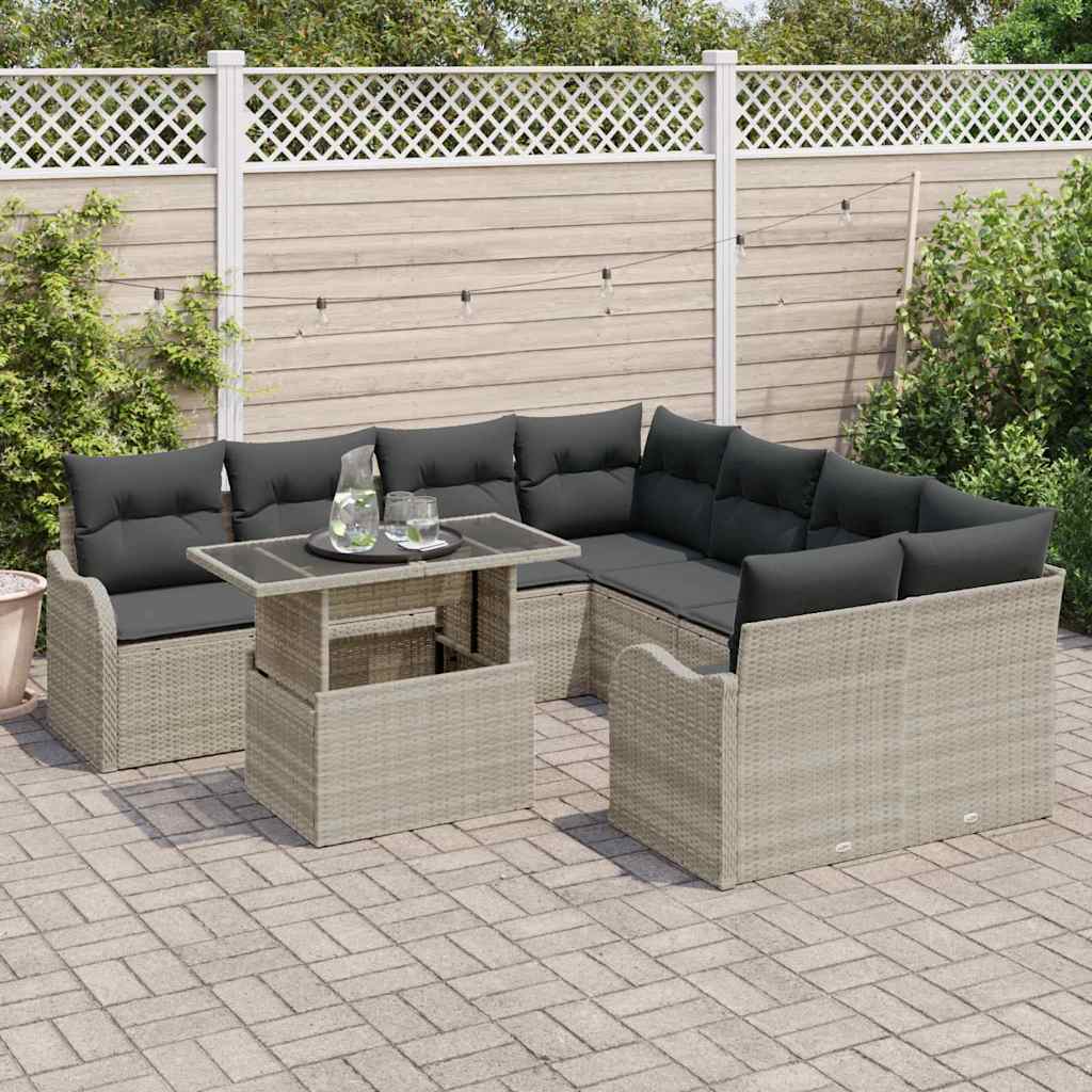 Garden Sofa Set With Cushion 9 Pcs Light Grey Poly Rattan