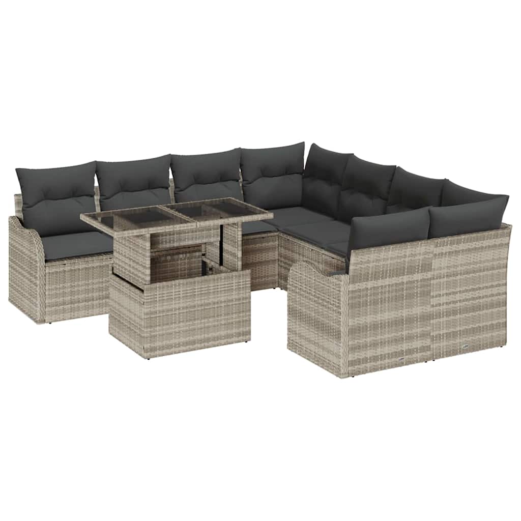 Garden Sofa Set With Cushion 9 Pcs Light Grey Poly Rattan