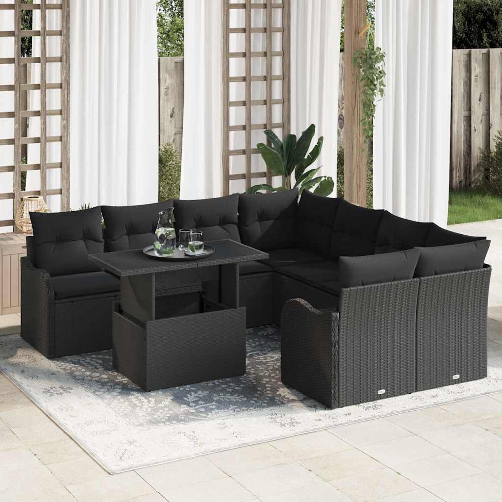 Garden Sofa Set With Cushion Manual 9 Pcs Black Poly Rattan
