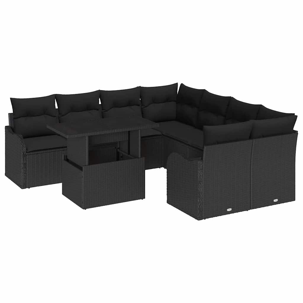 Garden Sofa Set With Cushion Manual 9 Pcs Black Poly Rattan