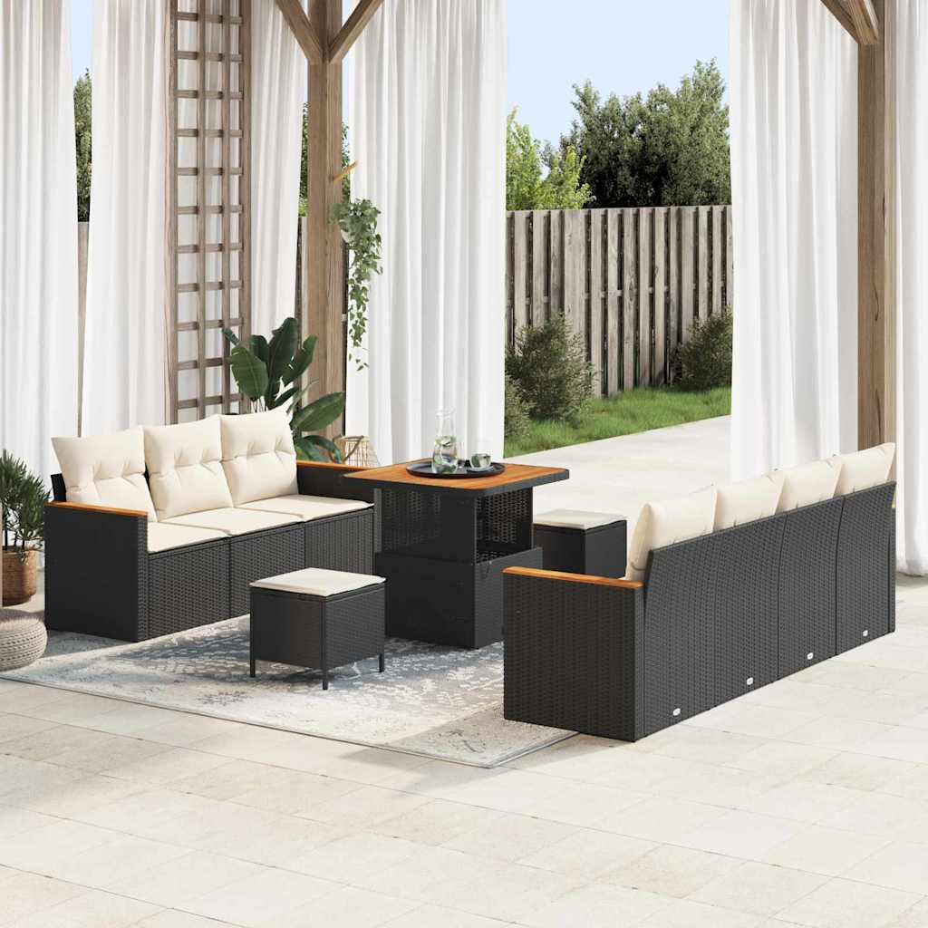 Garden Sofa Set With Cushion 14 Pcs Black And Cream Poly Rattan