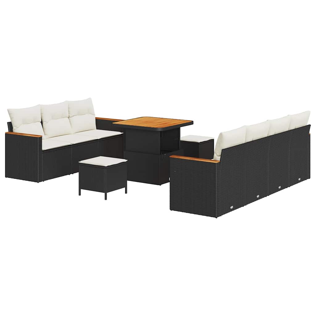 Garden Sofa Set With Cushion 14 Pcs Black And Cream Poly Rattan