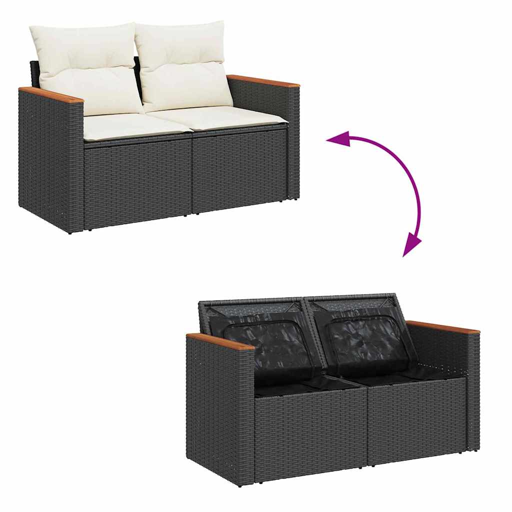 Garden Sofa Set With Cushion 14 Pcs Black And Cream Poly Rattan