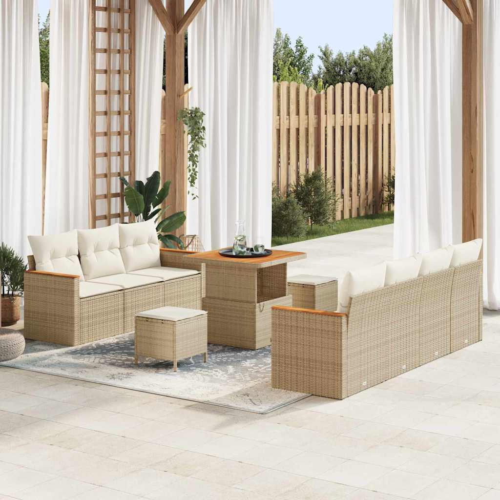 Garden Sofa Set With Cushion 14 Pcs Beige And Cream Poly Rattan