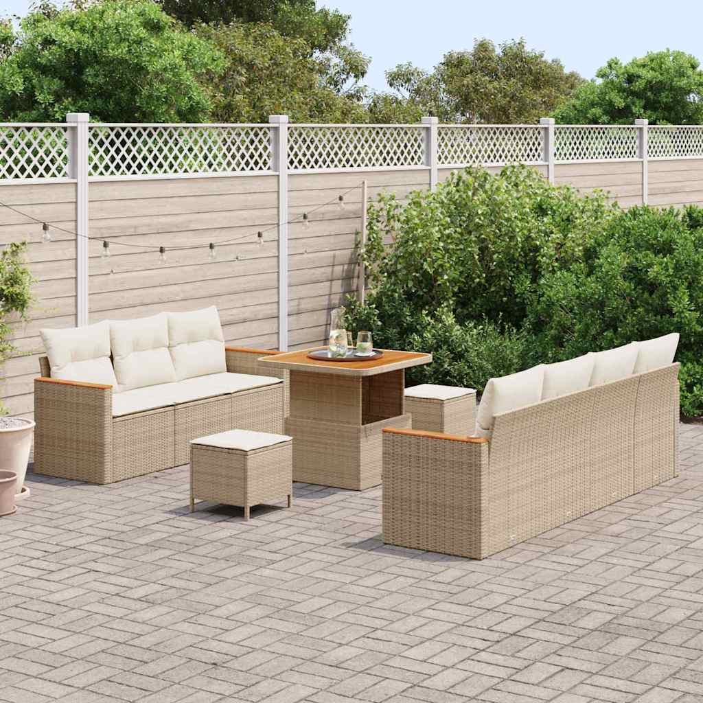 Garden Sofa Set With Cushion 14 Pcs Beige And Cream Poly Rattan
