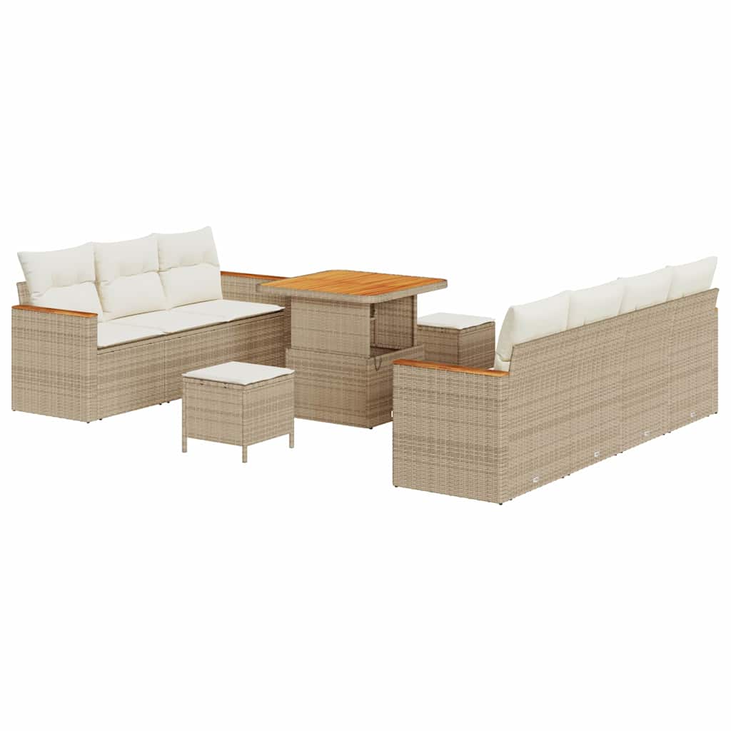 Garden Sofa Set With Cushion 14 Pcs Beige And Cream Poly Rattan
