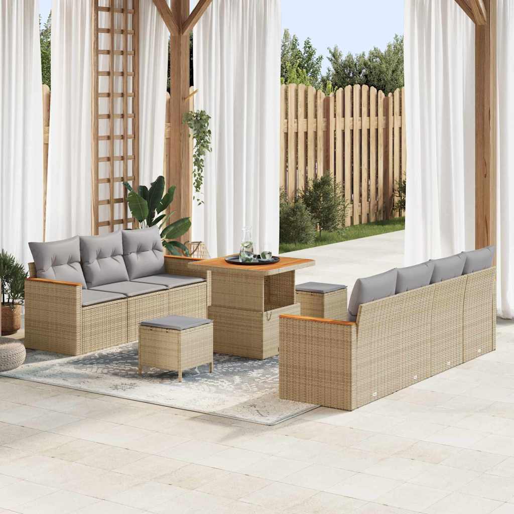 Garden Sofa Set 14 Pcs Beige And Light Grey Poly Rattan