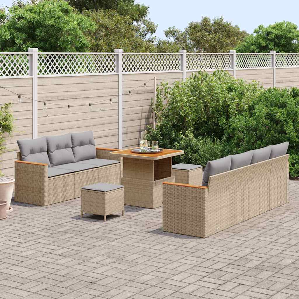 Garden Sofa Set 14 Pcs Beige And Light Grey Poly Rattan