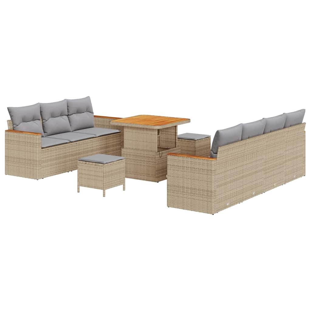 Garden Sofa Set 14 Pcs Beige And Light Grey Poly Rattan