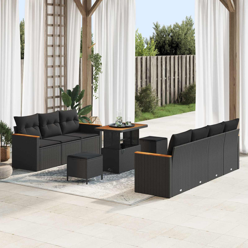 Garden Sofa Set With Cushion 14 Pcs Black Poly Rattan
