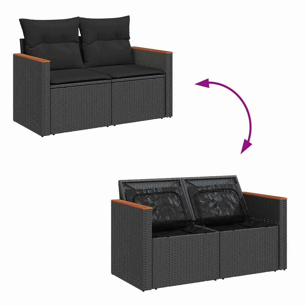 Garden Sofa Set With Cushion 14 Pcs Black Poly Rattan