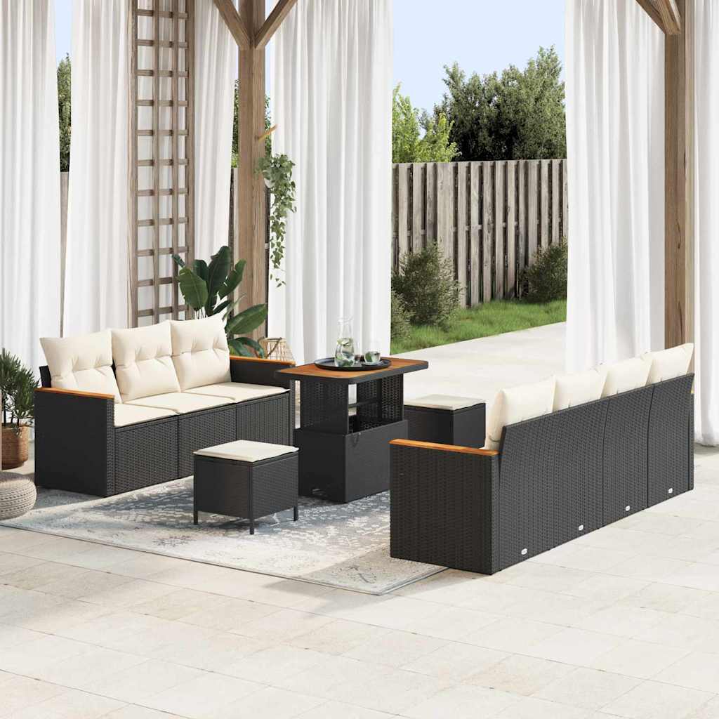 Garden Sofa Set With Cushion 14 Pcs Black And Cream Poly Rattan