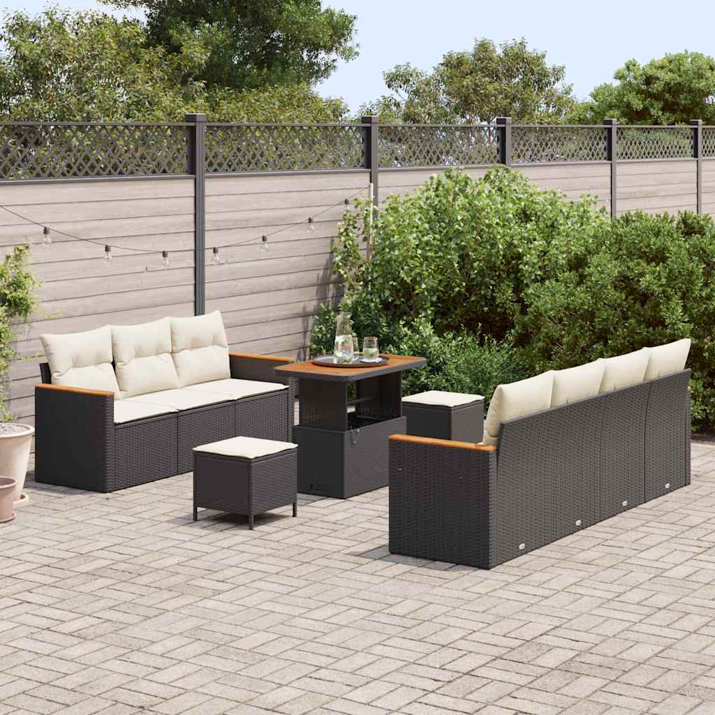 Garden Sofa Set With Cushion 14 Pcs Black And Cream Poly Rattan