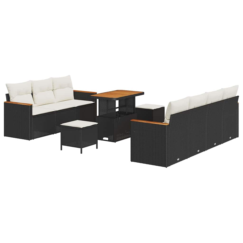 Garden Sofa Set With Cushion 14 Pcs Black And Cream Poly Rattan