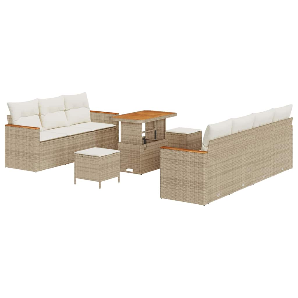 Garden Sofa Set With Cushion 14 Pcs Beige And Cream Poly Rattan