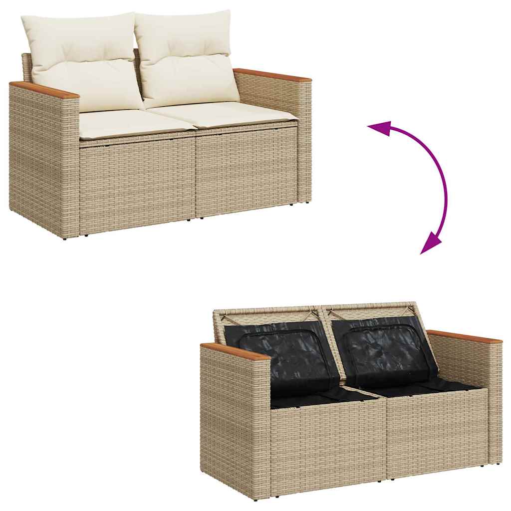Garden Sofa Set With Cushion 14 Pcs Beige And Cream Poly Rattan