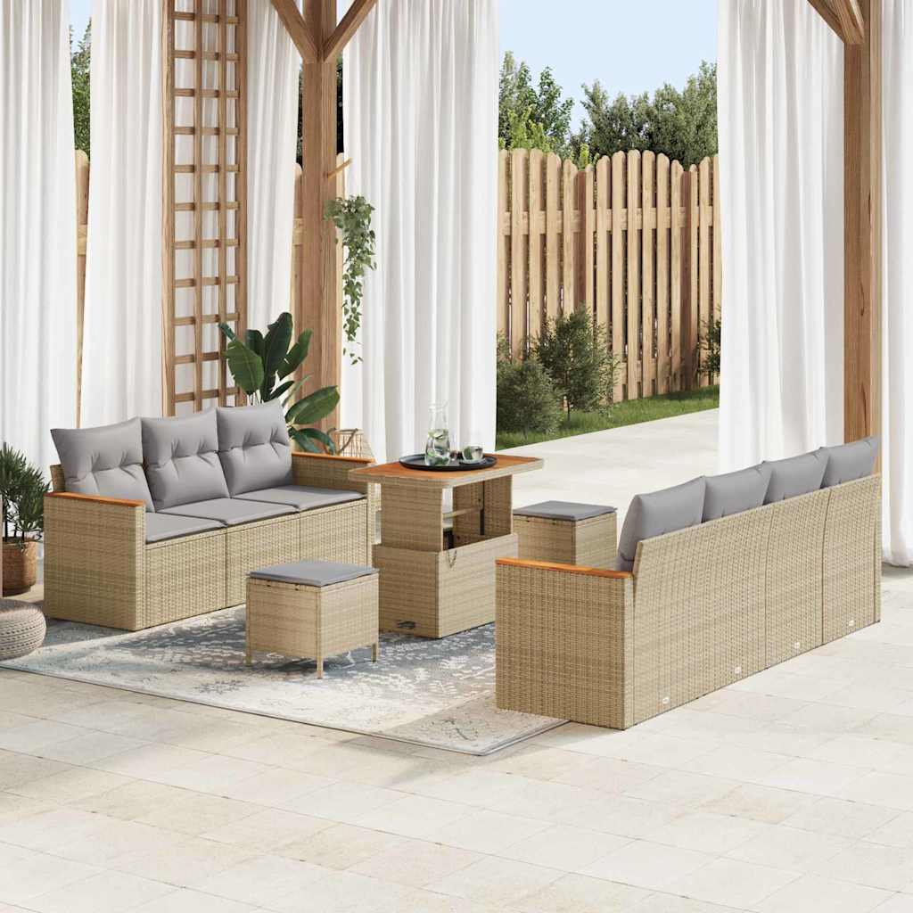 Garden Sofa Set 14 Pcs Beige And Light Grey Poly Rattan
