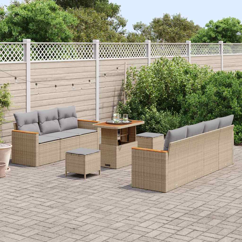 Garden Sofa Set 14 Pcs Beige And Light Grey Poly Rattan