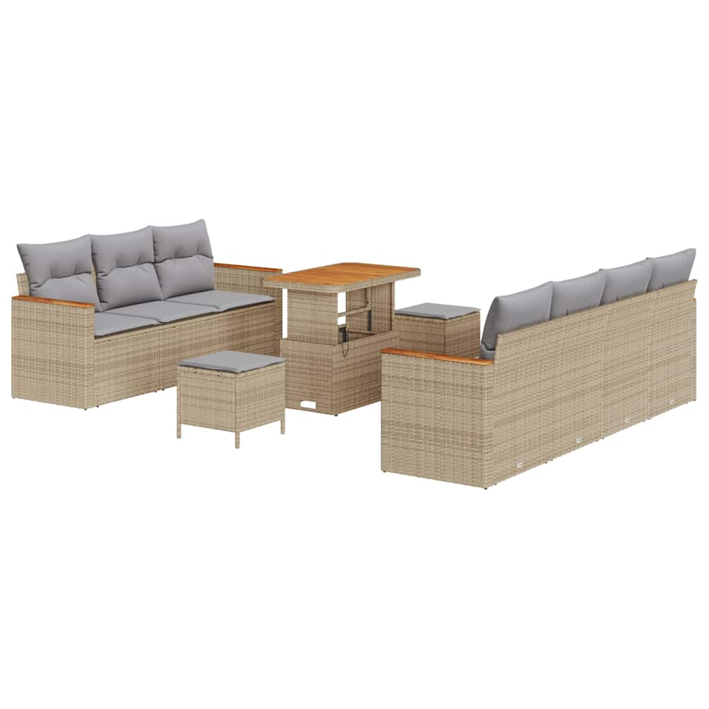 Garden Sofa Set 14 Pcs Beige And Light Grey Poly Rattan