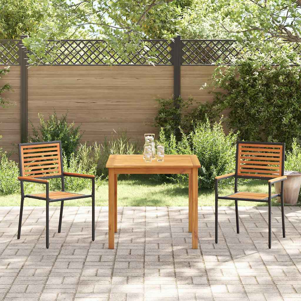 Outdoor Furniture Set Garden Dining 3 Pcs Solid Acacia Wood Beige Black Grey 85