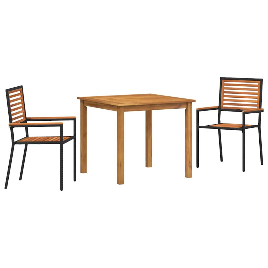Outdoor Furniture Set Garden Dining 3 Pcs Solid Acacia Wood Beige Black Grey 85