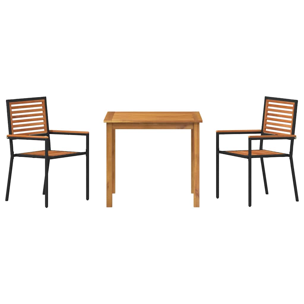Outdoor Furniture Set Garden Dining 3 Pcs Solid Acacia Wood Beige Black Grey 85