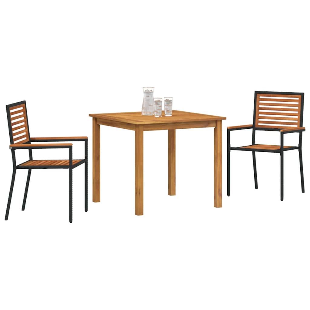 Outdoor Furniture Set Garden Dining 3 Pcs Solid Acacia Wood Beige Black Grey 85