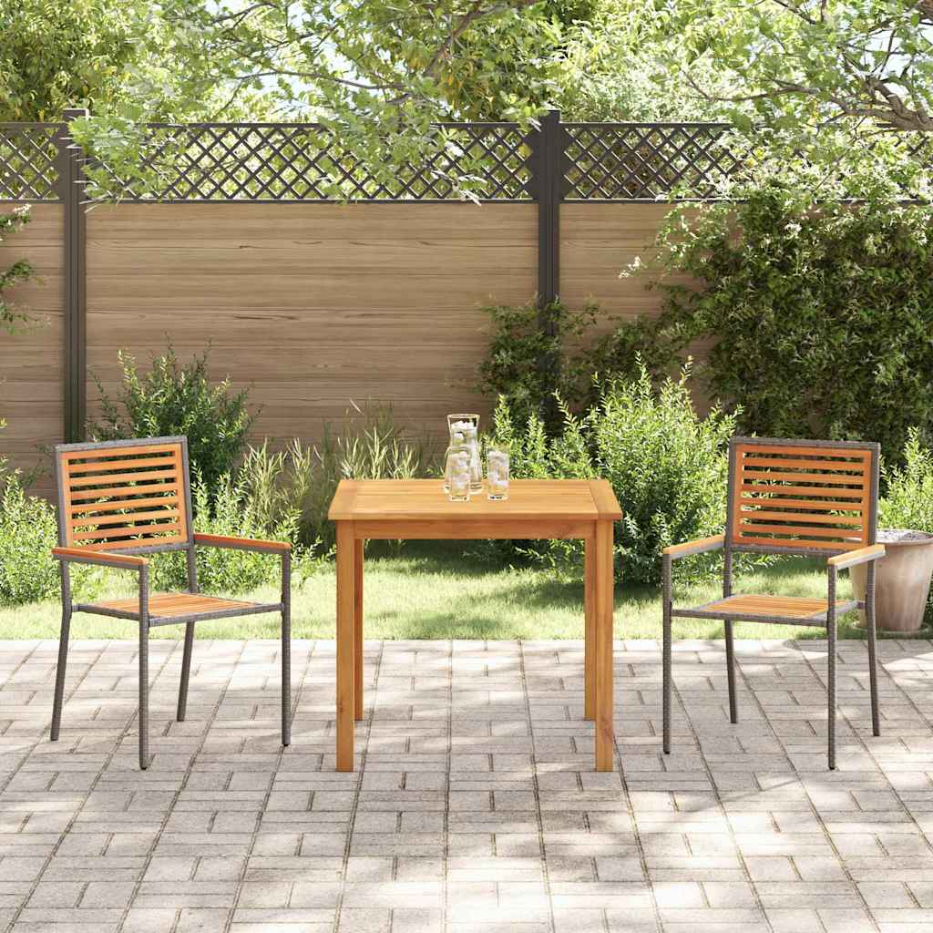 Outdoor Furniture Set Garden Dining 3 Pcs Solid Acacia Wood Beige Black Grey 85