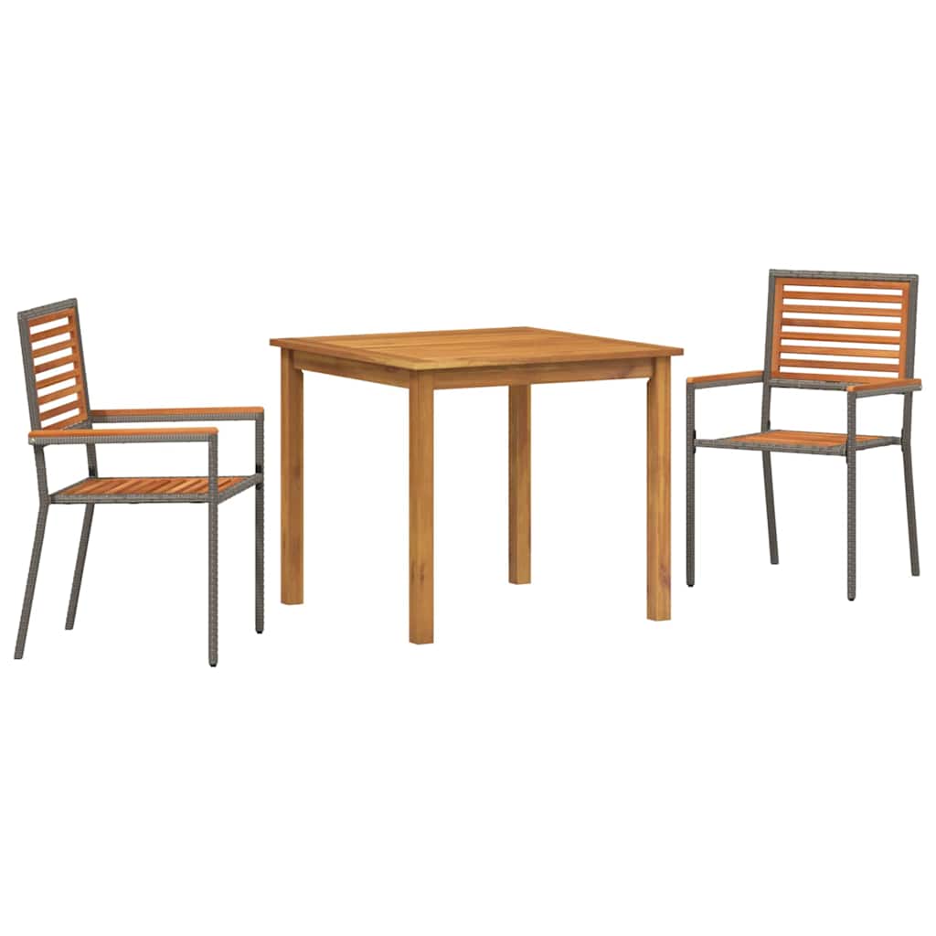 Outdoor Furniture Set Garden Dining 3 Pcs Solid Acacia Wood Beige Black Grey 85