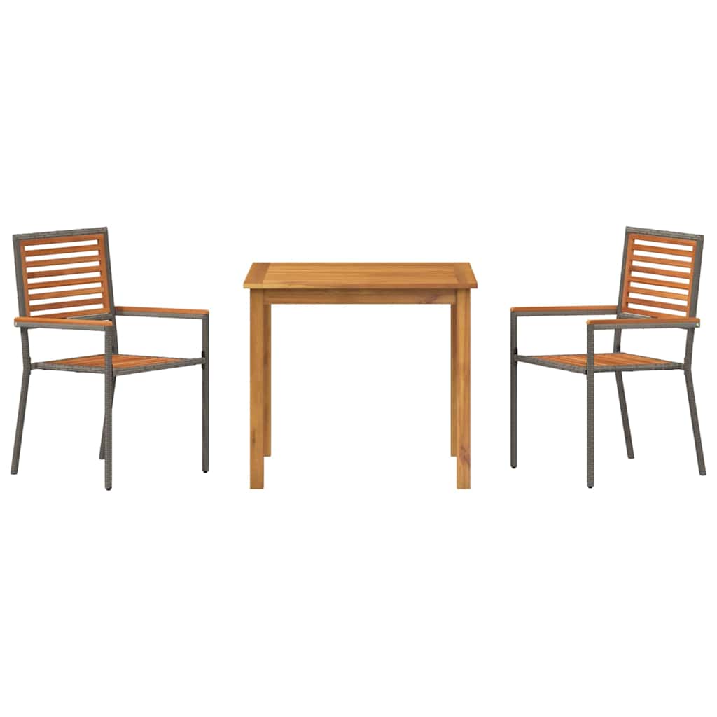 Outdoor Furniture Set Garden Dining 3 Pcs Solid Acacia Wood Beige Black Grey 85