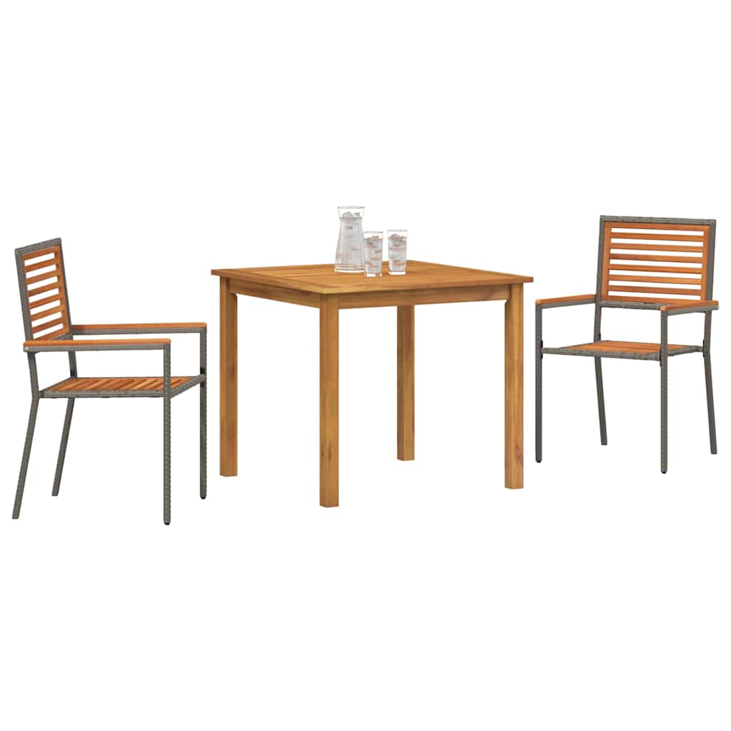 Outdoor Furniture Set Garden Dining 3 Pcs Solid Acacia Wood Beige Black Grey 85