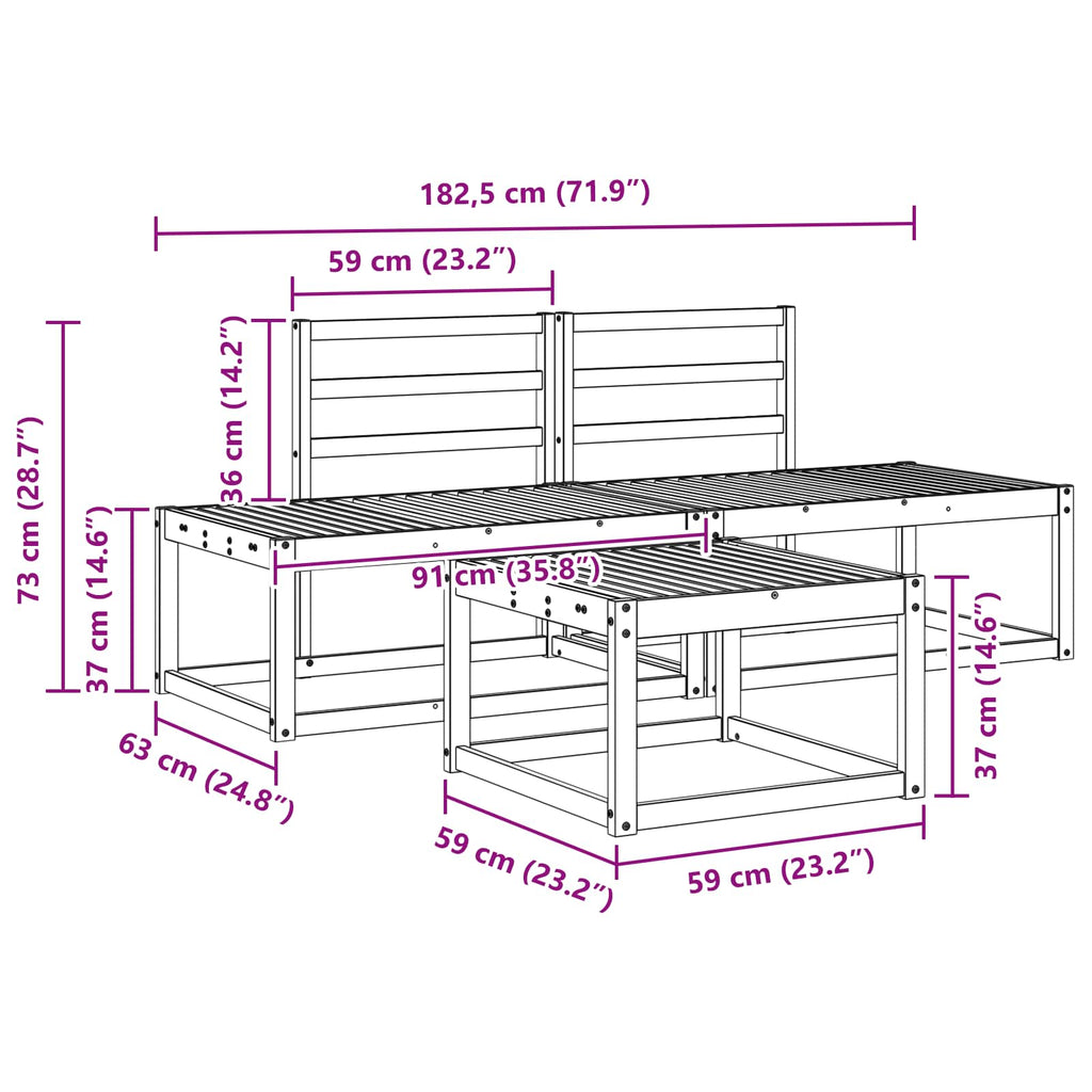 Outdoor Sofa Set 3 Pcs Solid Acacia Wood