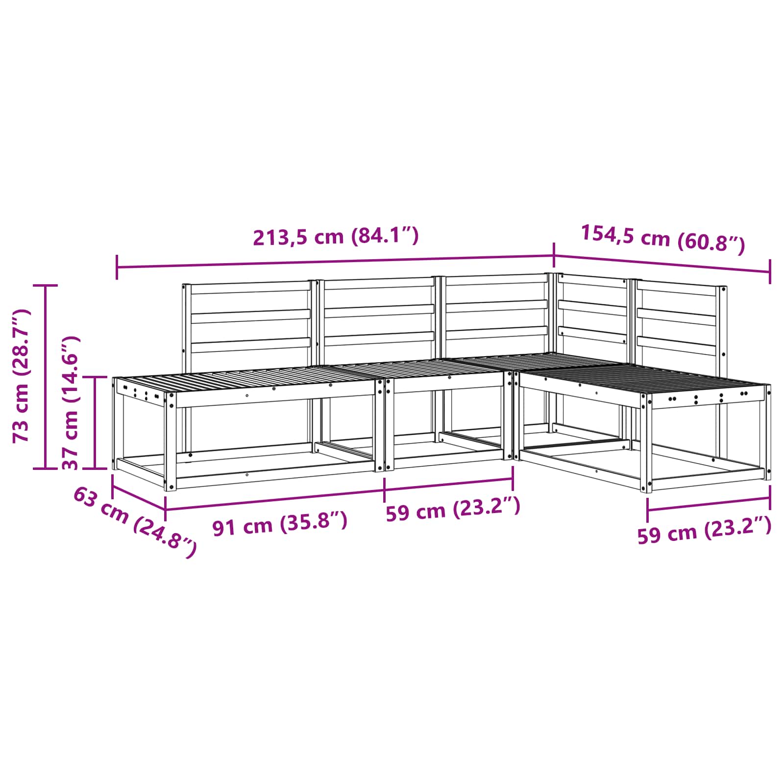 Outdoor Sofa Set 4 Piece Solid Acacia Wood