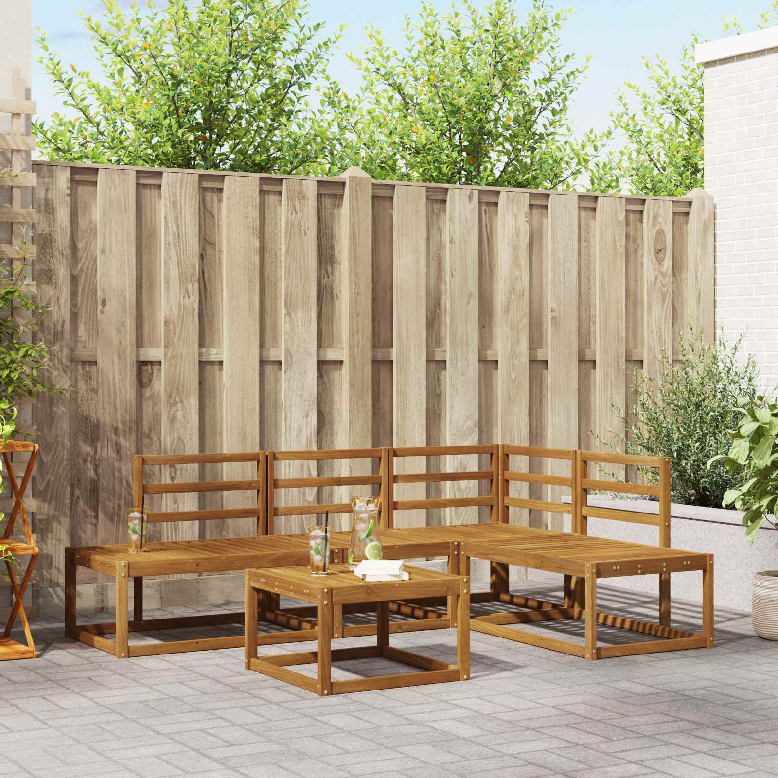 Outdoor Sofa Set 5 Piece Solid Acacia Wood