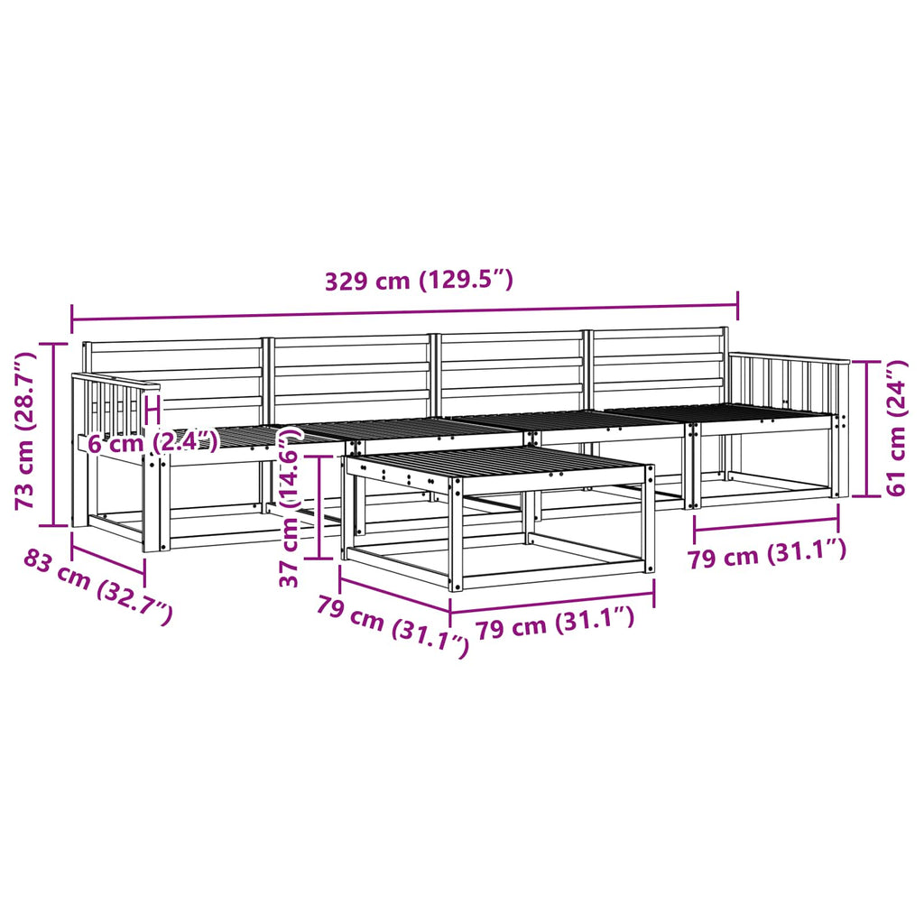 Outdoor Sofa Set 5 Pcs Solid Acacia Wood