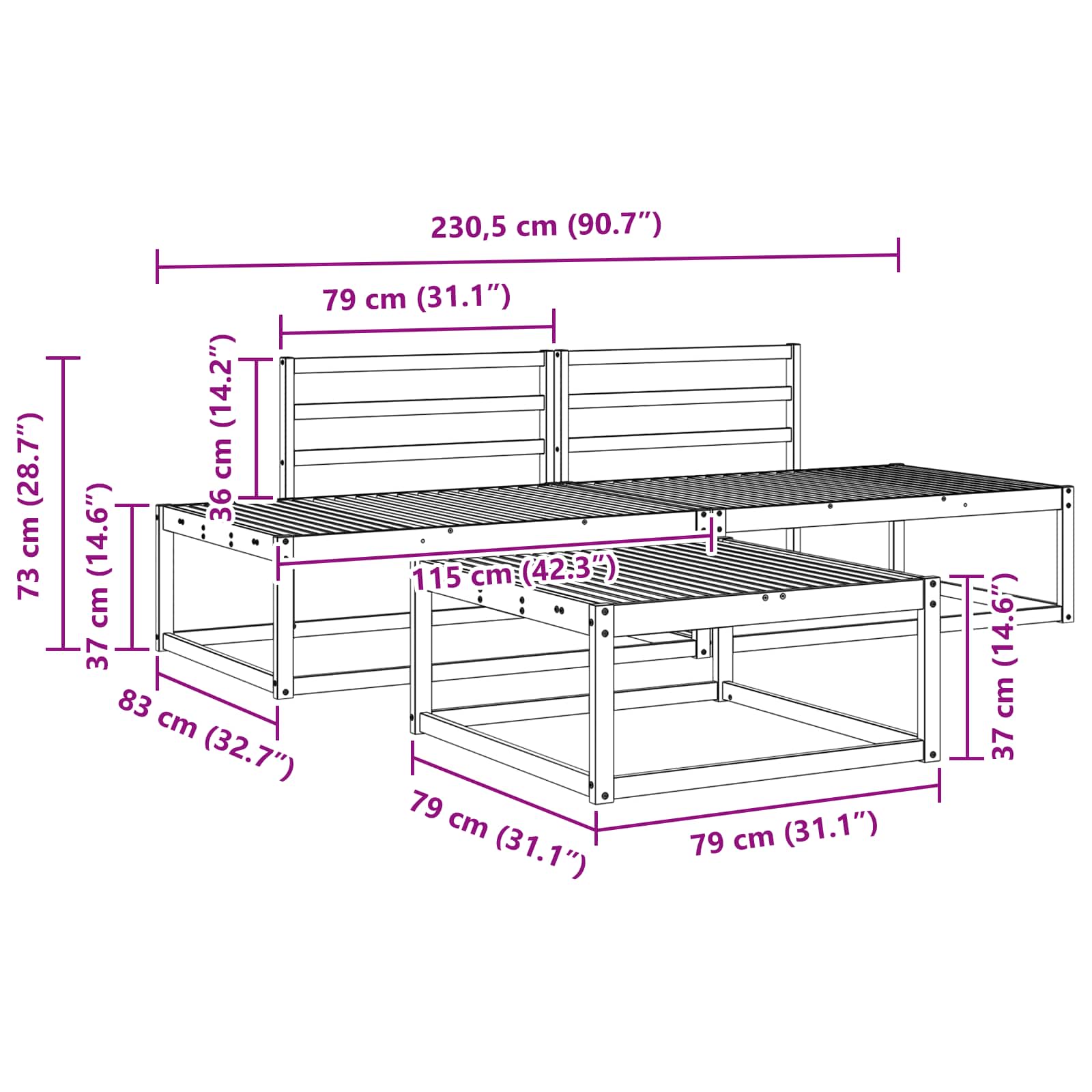 Outdoor Sofa Set Solid Acacia Wood