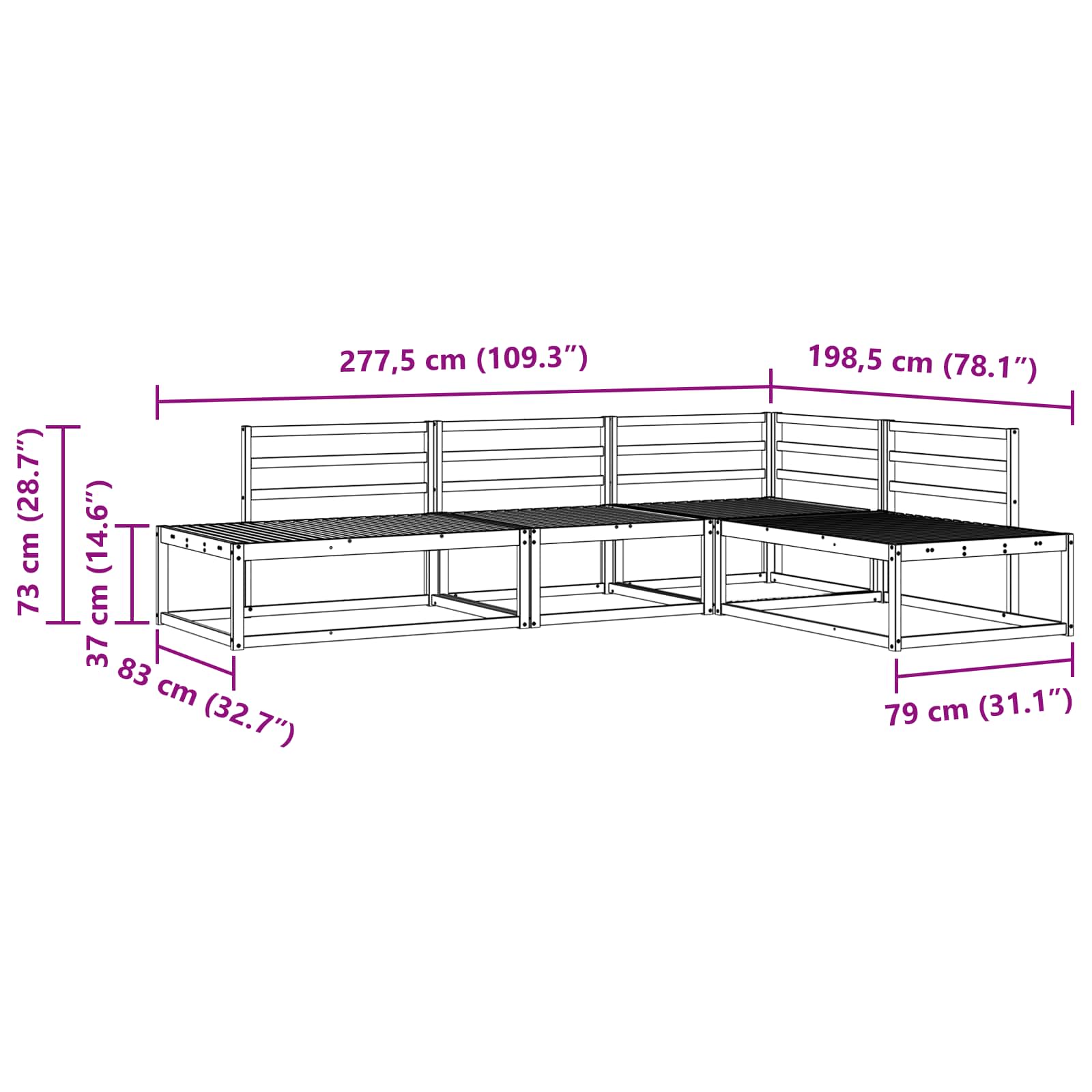 Outdoor Sofa Set Solid Acacia Wood
