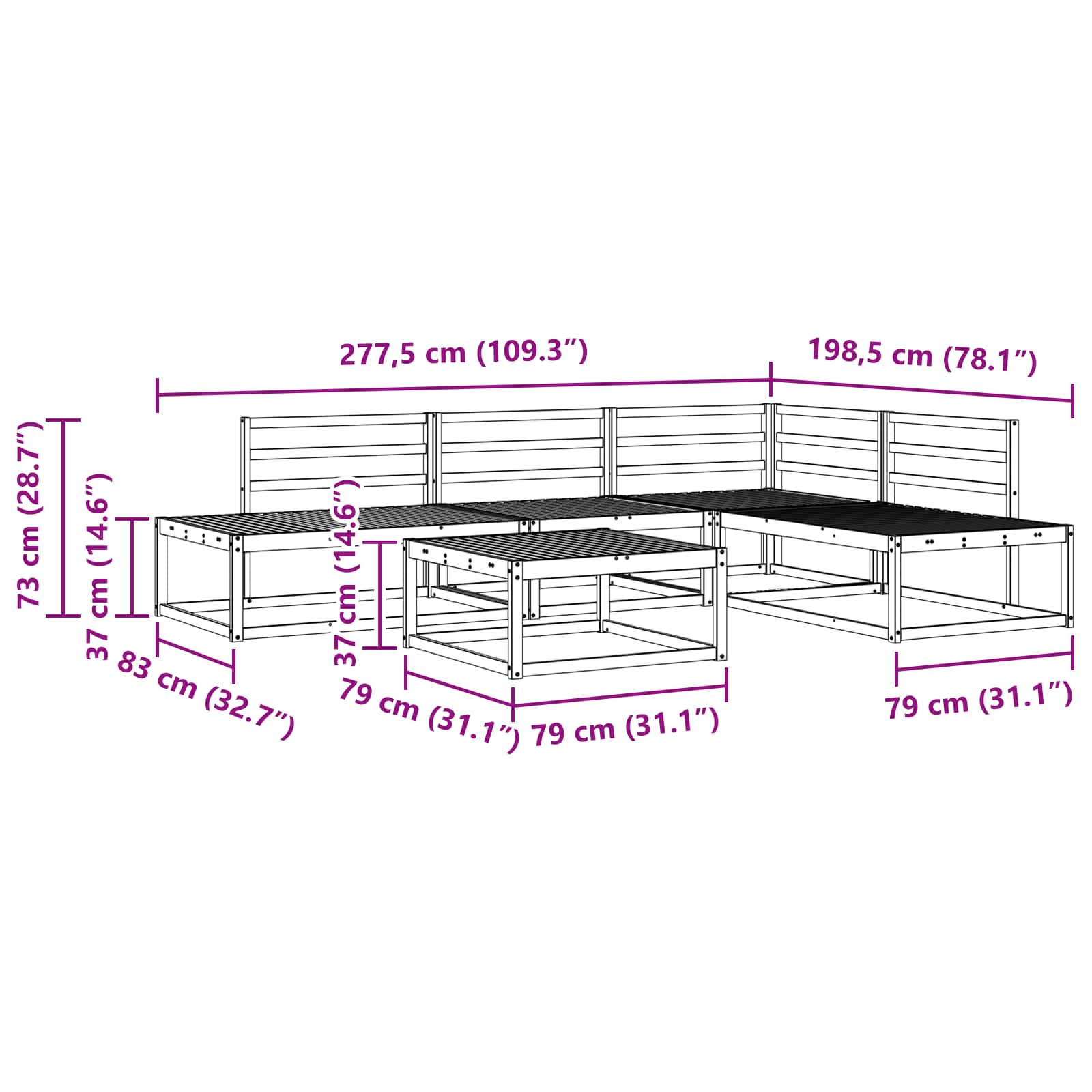 Outdoor Sofa Set Solid Acacia Wood