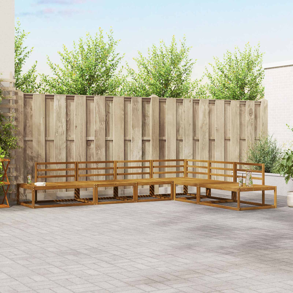 Outdoor Sofa Set Solid Acacia Wood White Natural 115 cm
