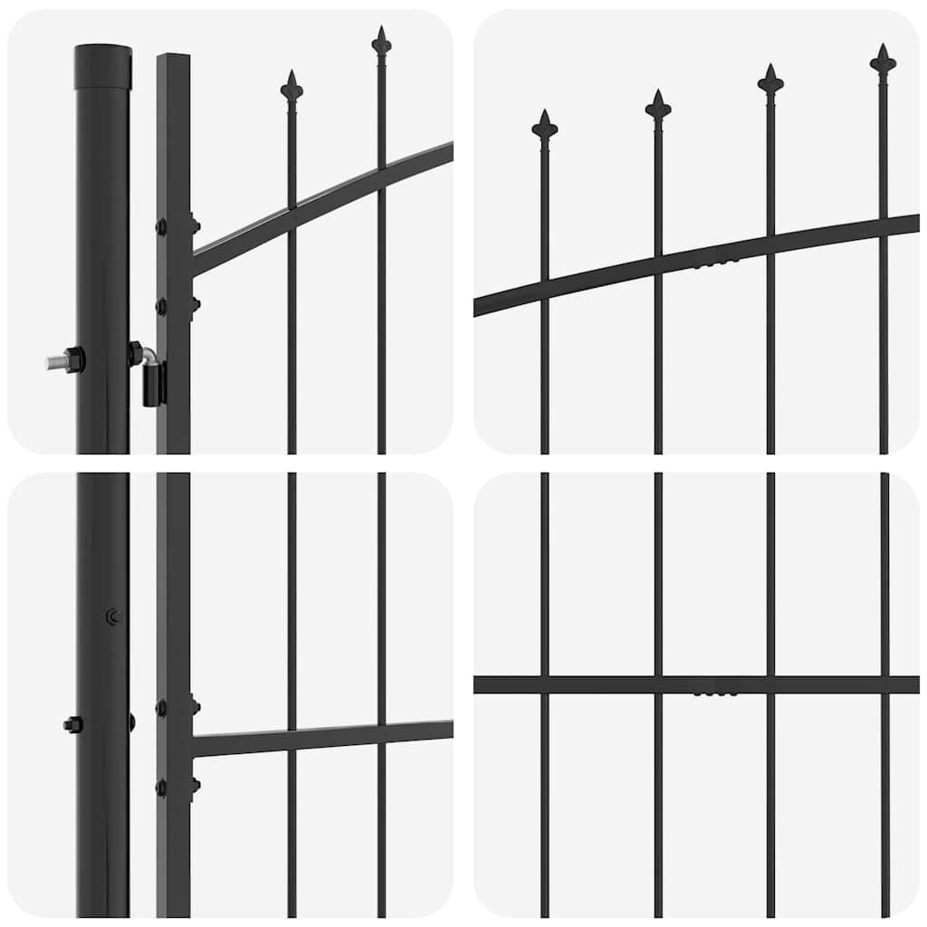 Garden Gate Black Double 300cm Steel Spear Top Driveway Fence Lockable Grey LED