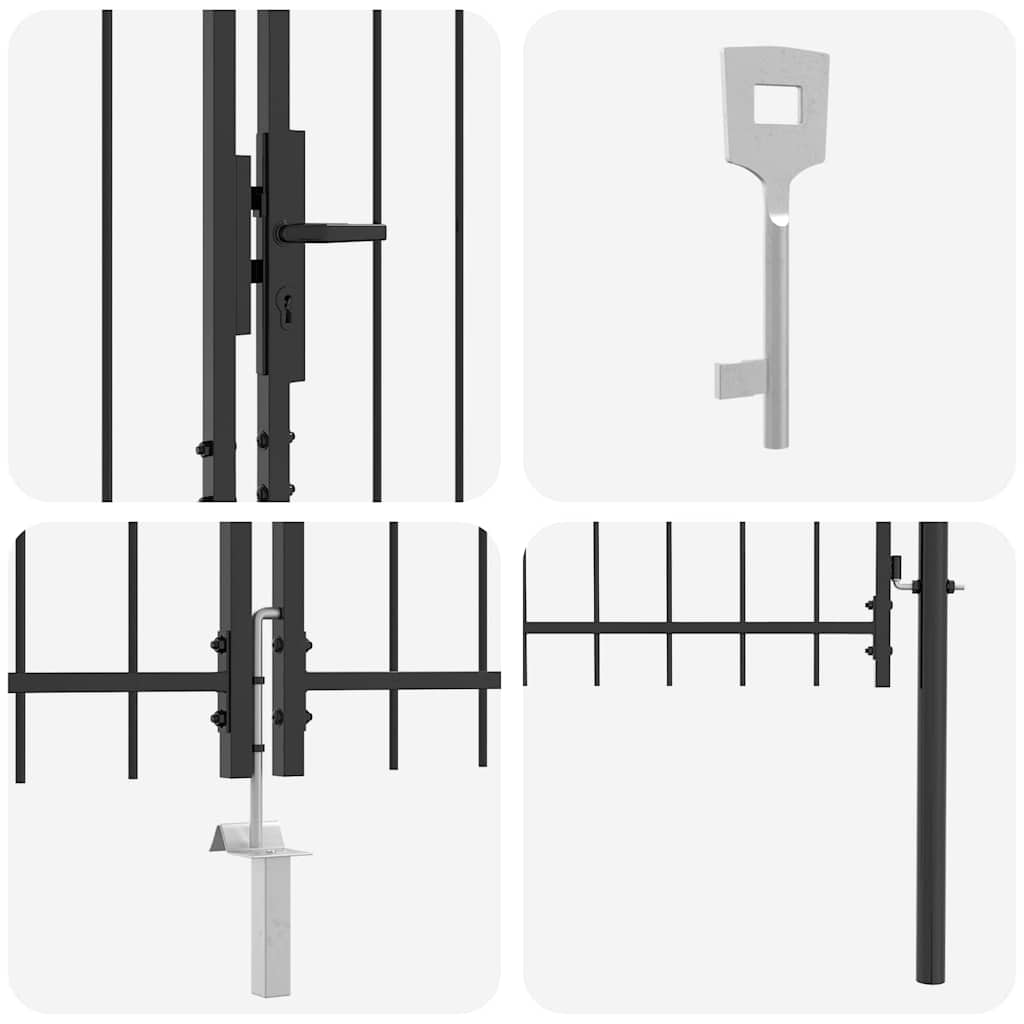 Garden Gate Black Double 300Cm Steel Spear Top Driveway Fence Lockable Grey LED