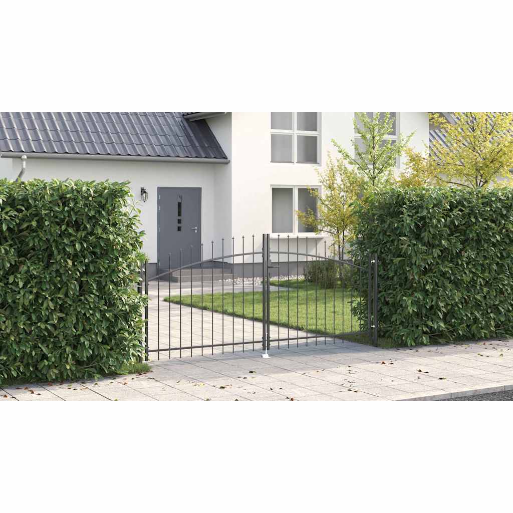 Garden Gate Black Double 300Cm Steel Spear Top Driveway Fence Lockable Grey LED